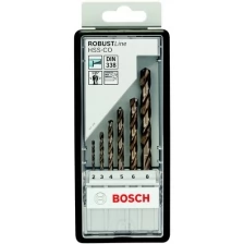 Набор сверл по металлу BOSCH 2.607.019.924 HSS-Co 6 шт Robust Line D2-8 из легированной быстрорежущей стали по DIN 338, содержание кобальта 5 %