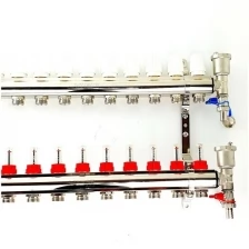 Латунный коллектор для теплого пола 9 контуров с расходомерами 1"x3/4" VIEIR