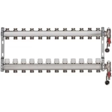 ColSys P811, 12 выходов. Коллекторная группа с отсекающими клапанами, термостатическими клапанами, воздухоотводчиками и дренажными шаровыми кранами